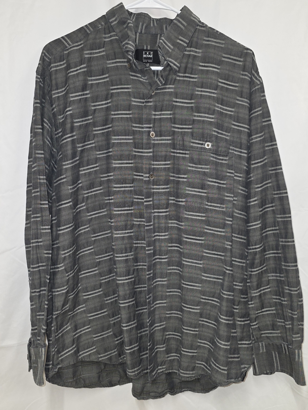 Ike Behar Black and Gray Striped Dress Shirt